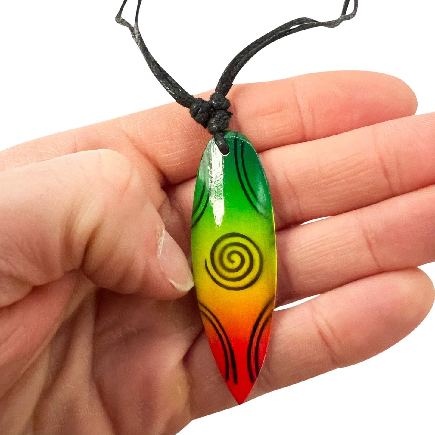 Tribal Wooden Surfboard Pendant Necklace Black Cord Chain Mens Womens Jewellery