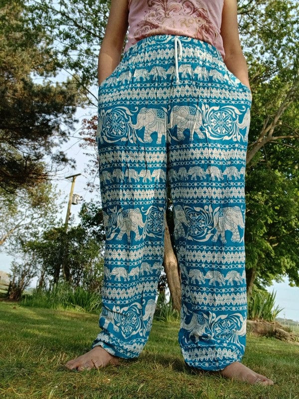 Turquoise Green Blue Thailand Elephant Harem Pants Light Travel Holiday Trousers