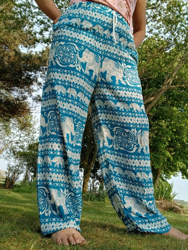Turquoise Green Blue Thailand Elephant Harem Pants Light Travel Holiday Trousers