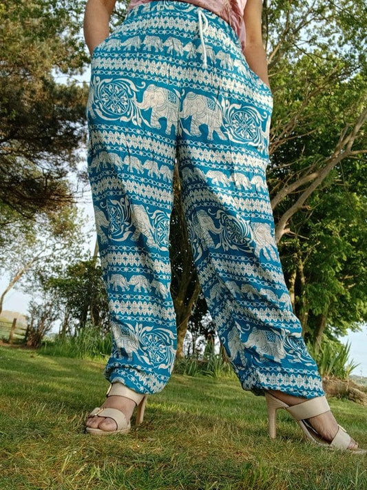 Turquoise Green Blue Thailand Elephant Harem Pants Light Travel Holiday Trousers