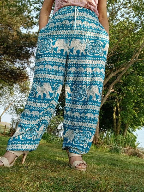 Turquoise Green Blue Thailand Elephant Harem Pants Light Travel Holiday Trousers