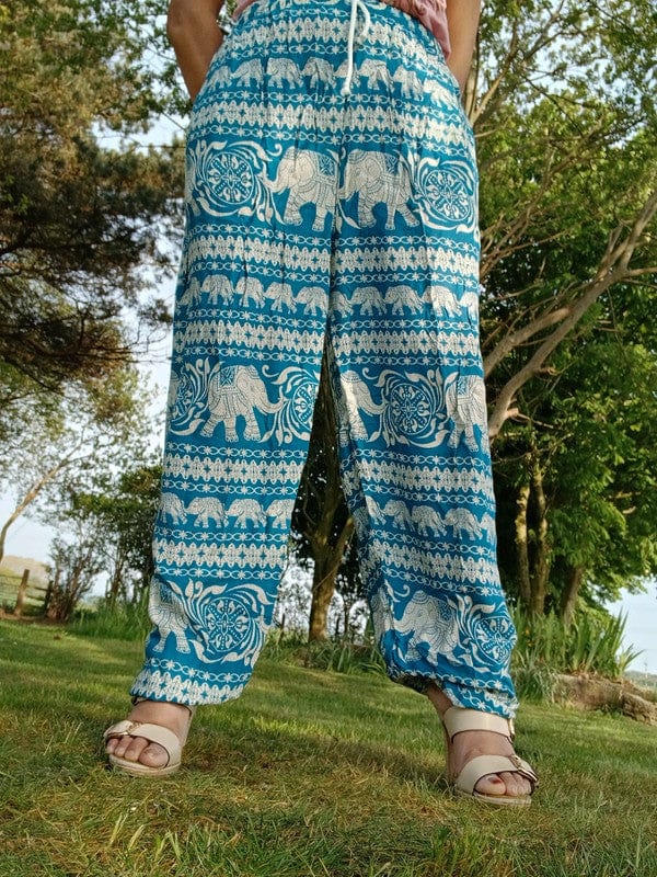 Turquoise Green Blue Thailand Elephant Harem Pants Light Travel Holiday Trousers