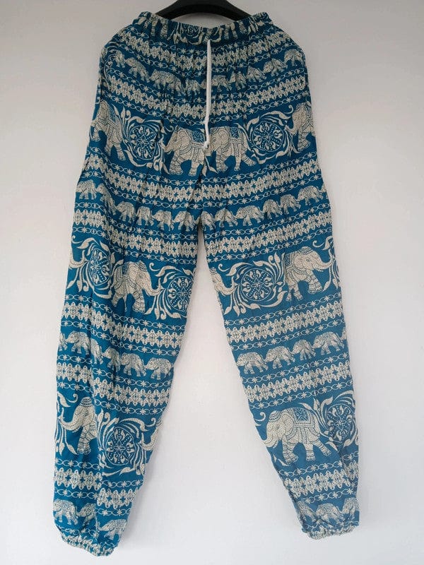 Turquoise Green Blue Thailand Elephant Harem Pants Light Travel Holiday Trousers