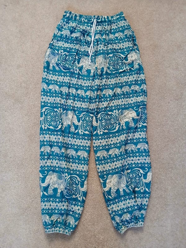 Turquoise Green Blue Thailand Elephant Harem Pants Light Travel Holiday Trousers