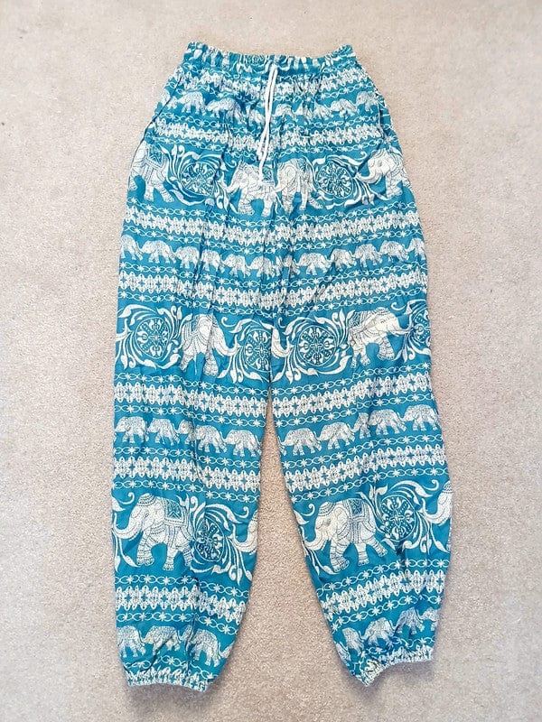 Turquoise Green Blue Thailand Elephant Harem Pants Light Travel Holiday Trousers