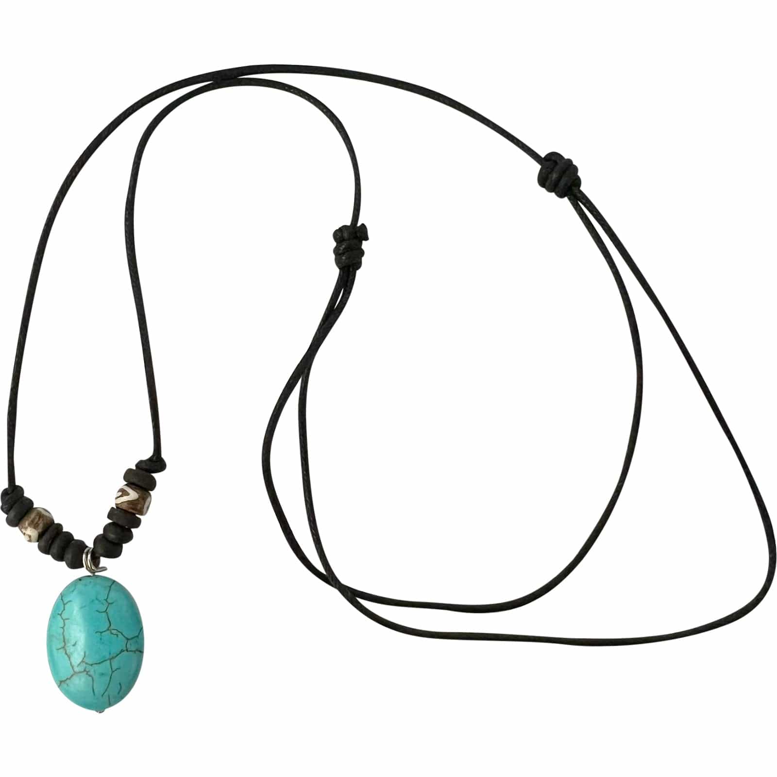 Turquoise Pendant Beads Necklace Black Cotton Cord Chain Mens Womens Jewellery