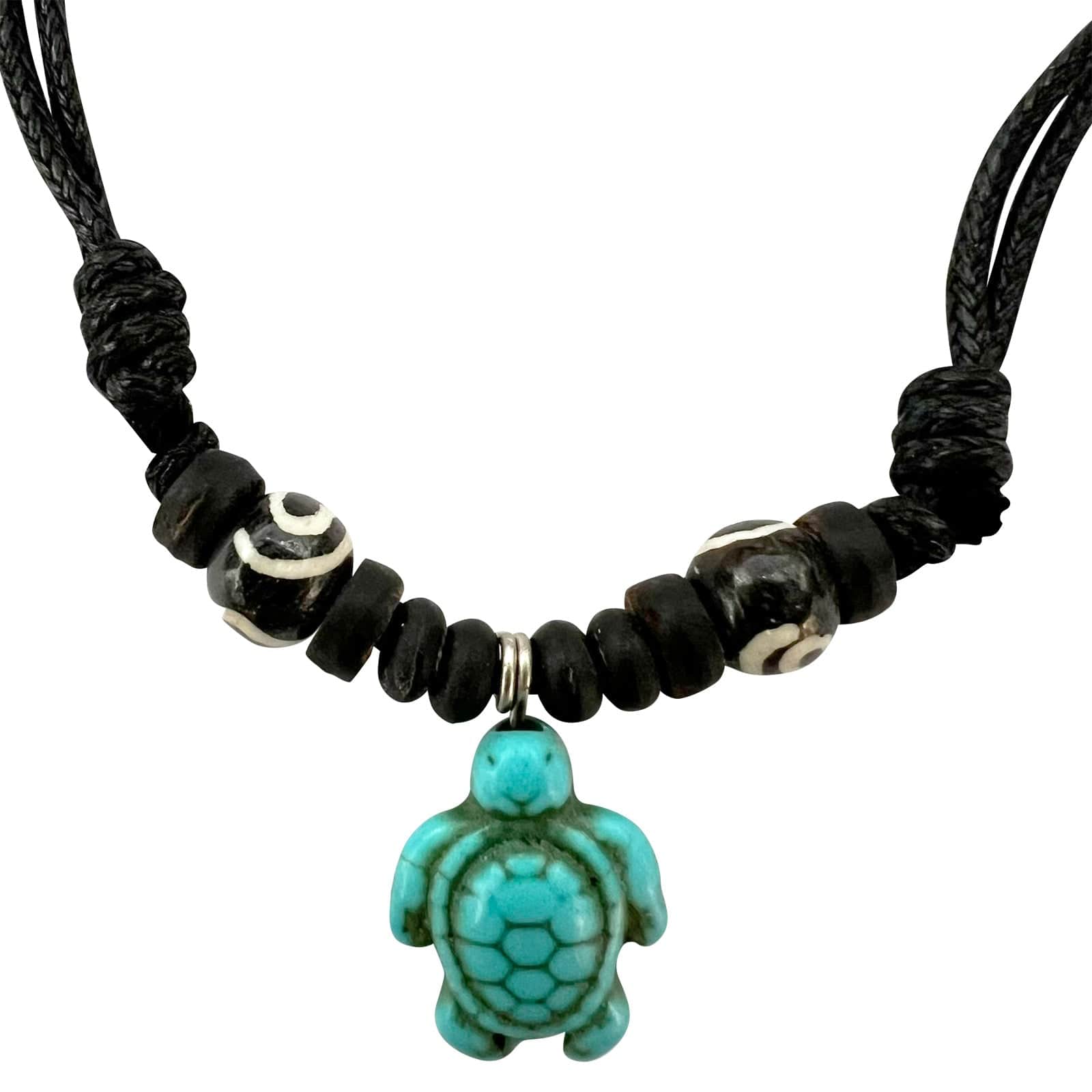 Turquoise Turtle Pendant Beaded Black Cord Chain Necklace Mens Womens Jewellery
