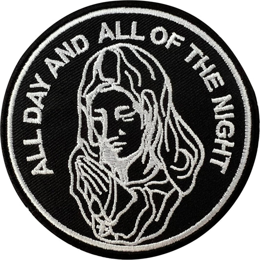 Virgin Mary Praying Patch Iron Sew On Prayer Rosary Beads Cross Embroidery Badge