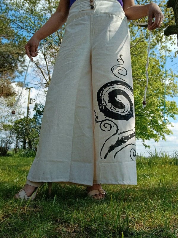 White Cream Black Wide Leg Palazzo Harem Pants Womens Ladies Baggy Thai Trousers
