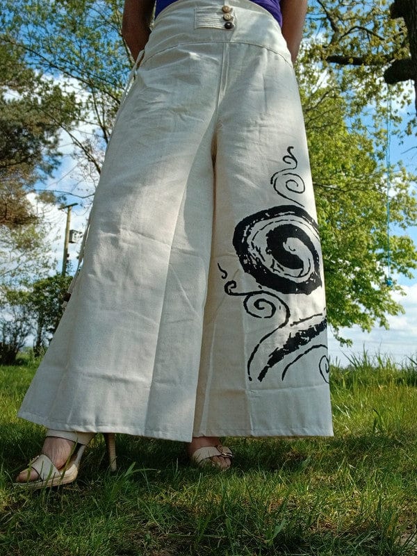 White Cream Black Wide Leg Palazzo Harem Pants Womens Ladies Baggy Thai Trousers