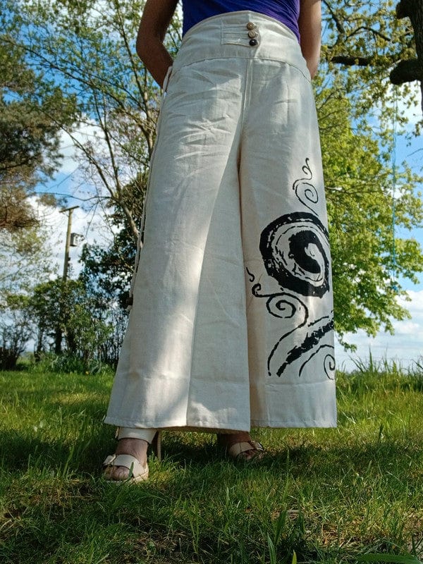 White Cream Black Wide Leg Palazzo Harem Pants Womens Ladies Baggy Thai Trousers