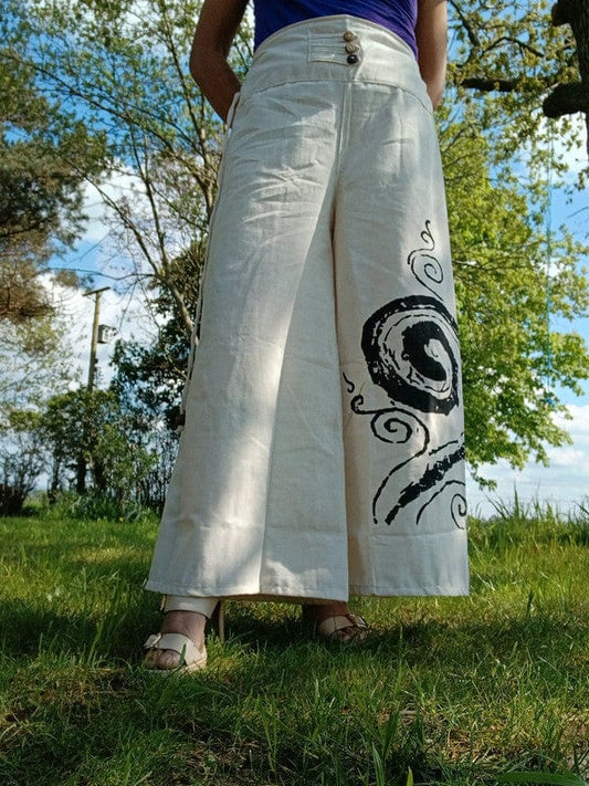 White Cream Black Wide Leg Palazzo Harem Pants Womens Ladies Baggy Thai Trousers