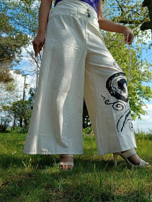 White Cream Black Wide Leg Palazzo Harem Pants Womens Ladies Baggy Thai Trousers