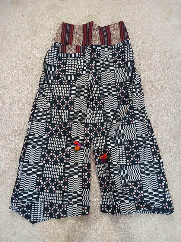 White Geometric Palazzo Wide Leg Black Thai Japanese Pants Baggy Harem Trousers