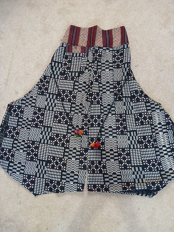 White Geometric Palazzo Wide Leg Black Thai Japanese Pants Baggy Harem Trousers