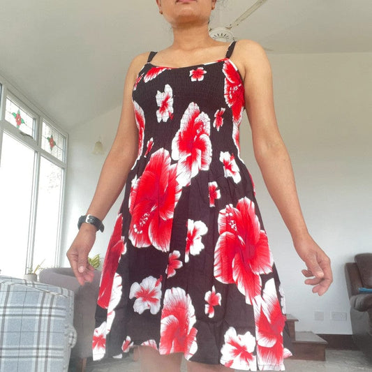 Womens Black Red Floral Flower Short Dress Ladies Summer Cocktail Party Holiday