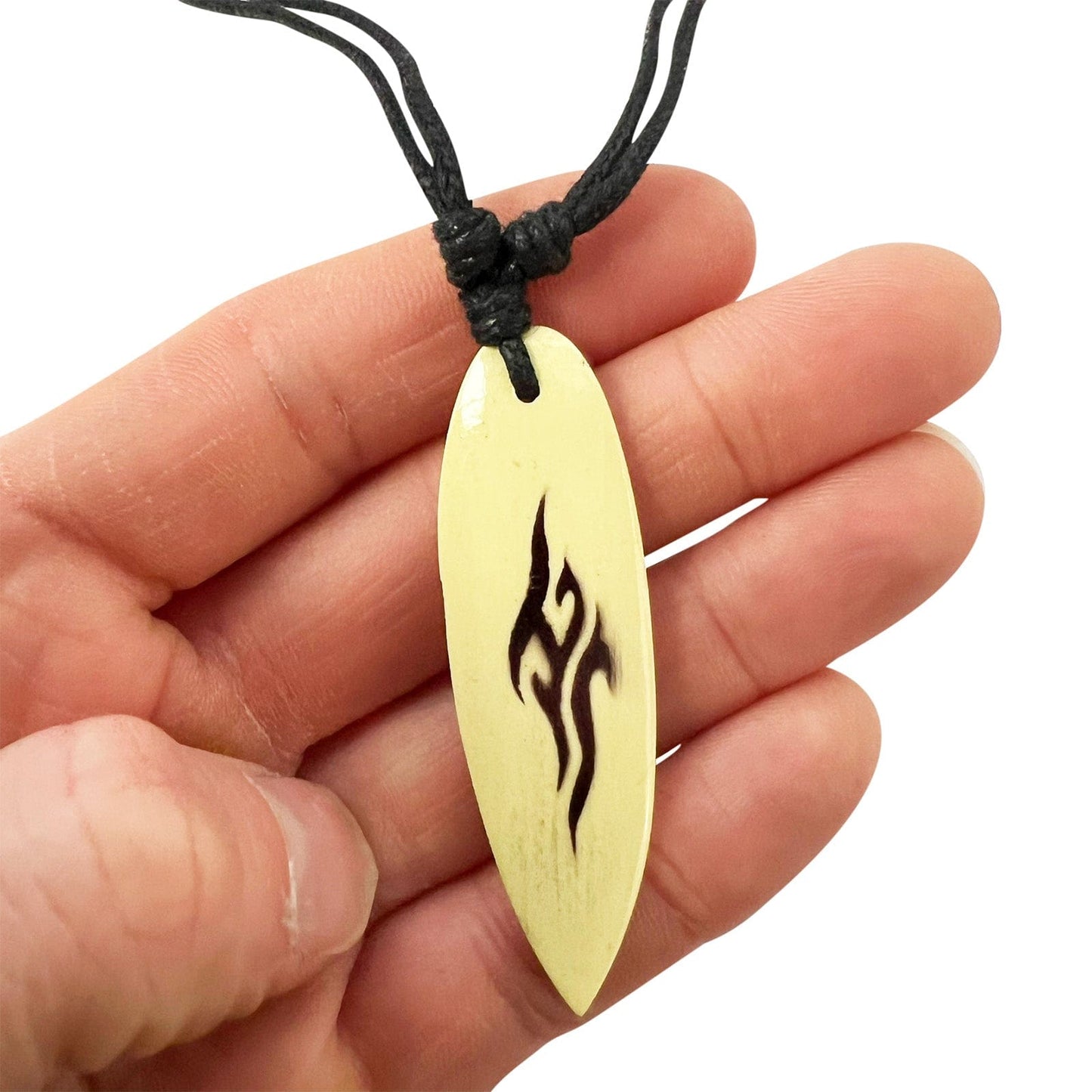 Wooden Surfboard Pendant Necklace Black Cord Chain Mens Womens Surfing Jewellery