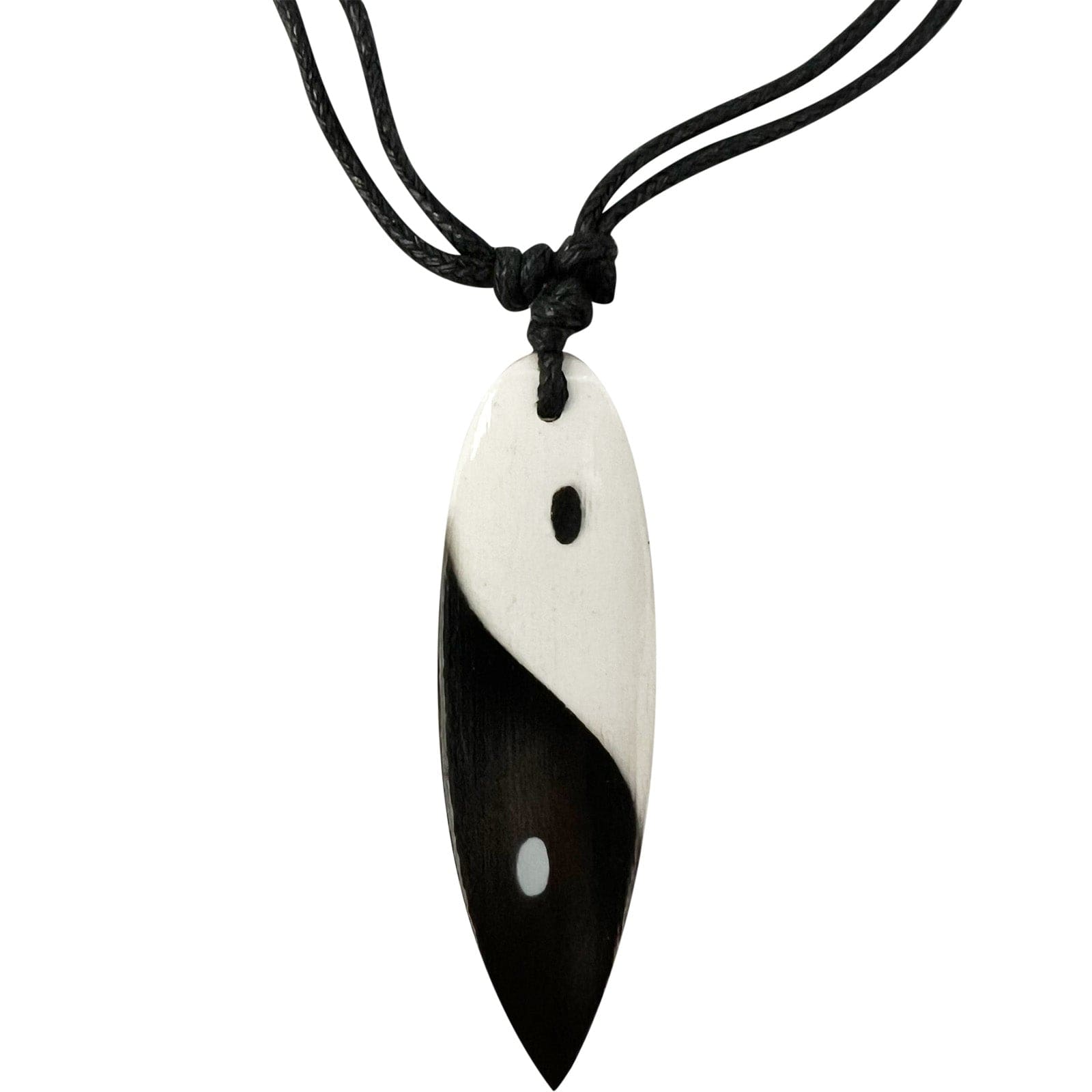 Yin and Yang Surfboard Pendant Necklace Black Cord Chain Mens Womens Jewellery