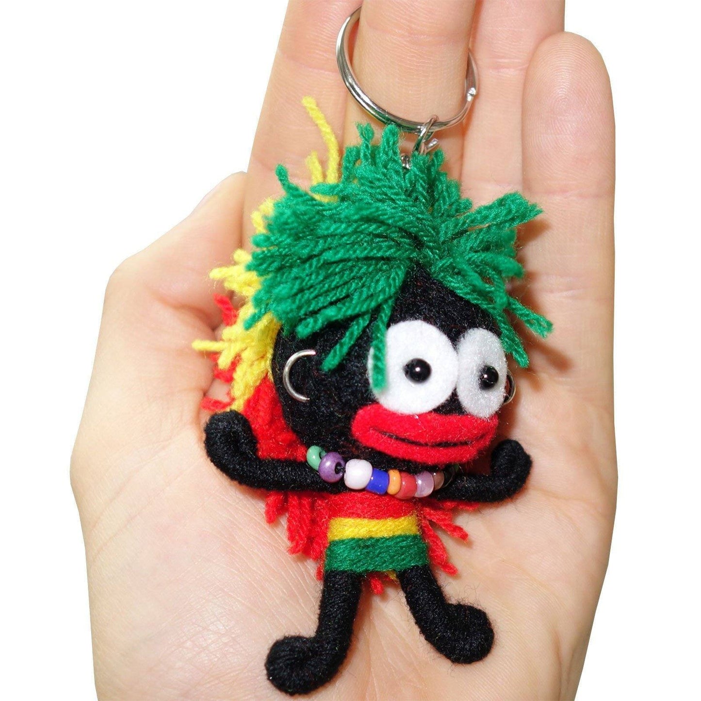2 X Reggae Rasta Music Voodoo Doll Keyrings Wearing Necklace Earrings Bob Marley