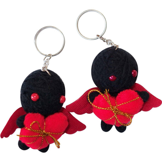 2 X Voodoo Doll Keychains Keyrings Fobs Cherub Cupid Red Love Heart Present Gift
