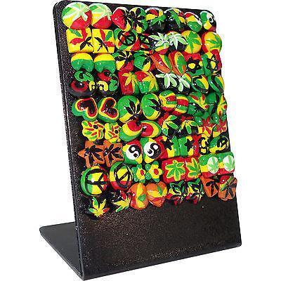 36 Pairs of Rasta Stud Earrings + Display Stand Mens Womens Ladies Man Jewellery