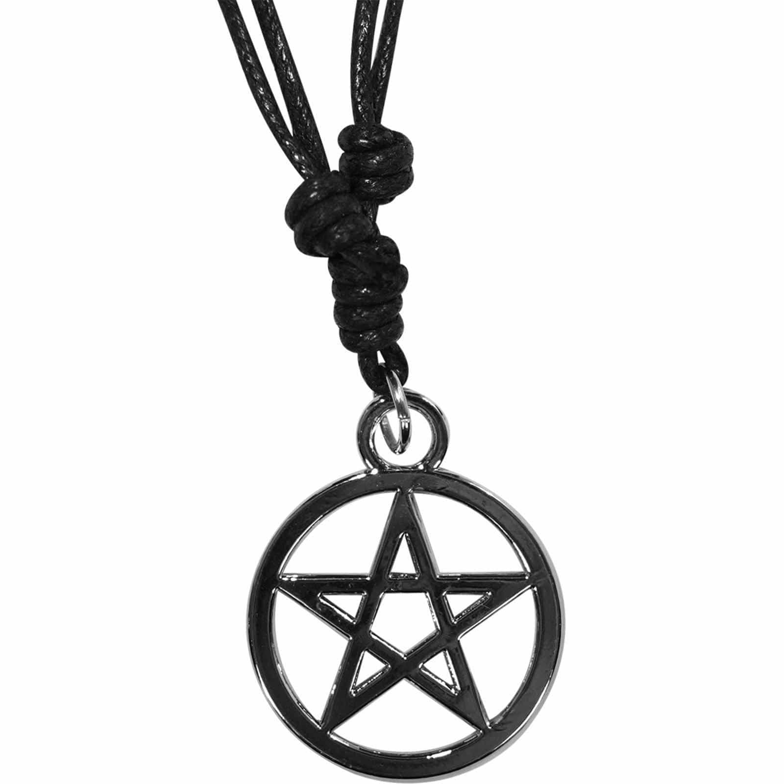 5 Point Star Circle Pentagram Pendant Necklace Cord Chain Mens Womens