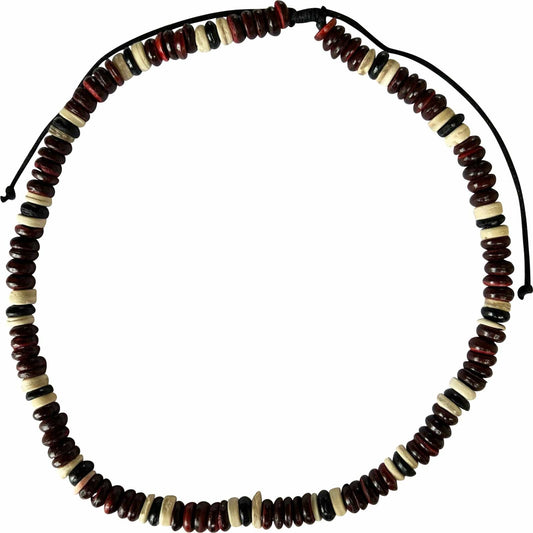 Adjustable Size Red Brown Wooden Coconut Bead Necklace Chain Handmade Jewellery