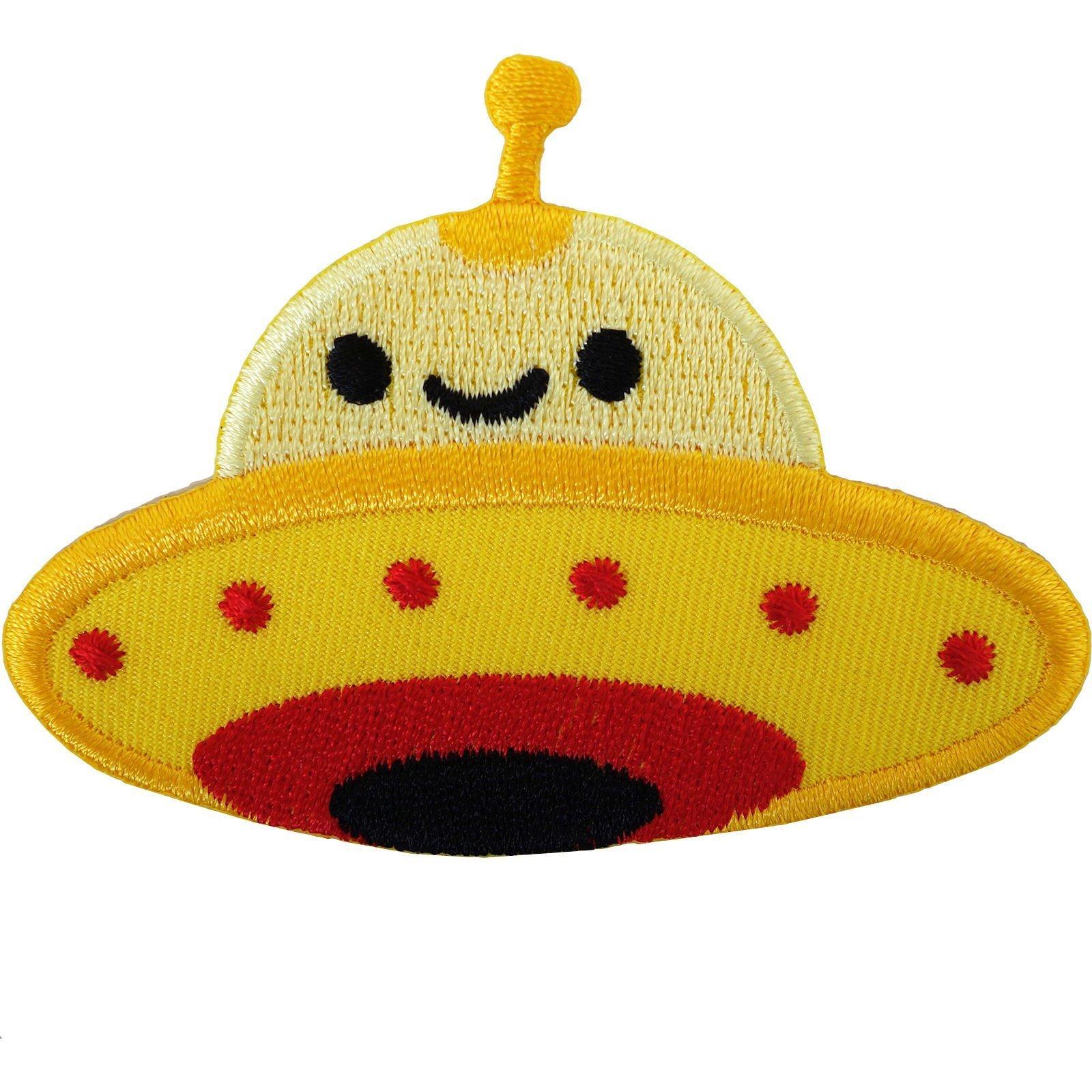 Alien Iron On Patch / Sew On Badge Embroidered Spaceship Space UFO Flying Saucer