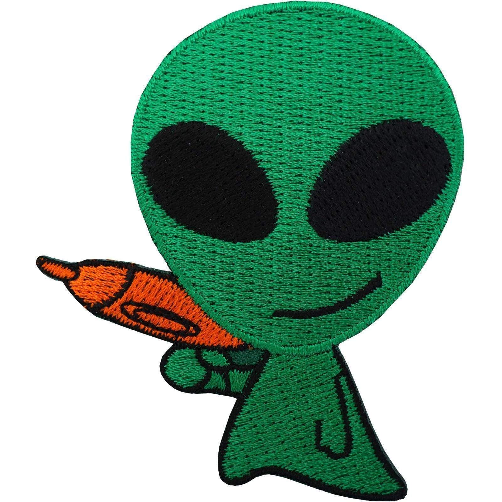 Alien Patch Sew / Iron On Embroidered T Shirt Badge UFO Space Gun Martian NASA