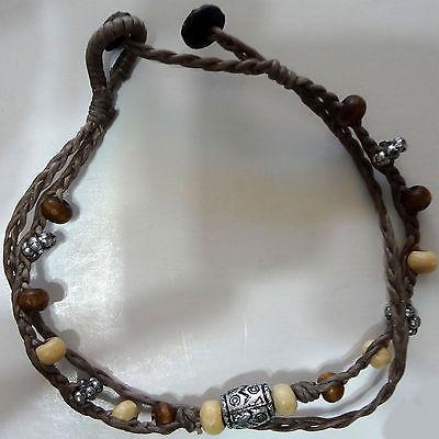 Beige Brown Cream Silver Colour Beads Bracelet Wristband Womens Mens Jewellery