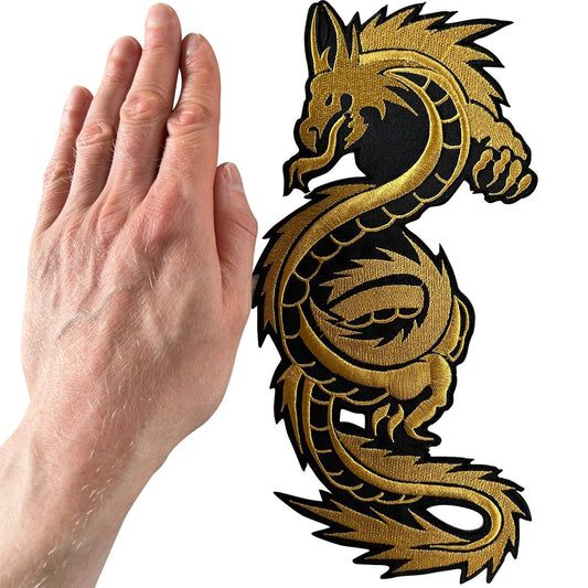Big Large Gold Chinese Dragon Patch Iron Sew On Clothes Jacket Embroidered Badge