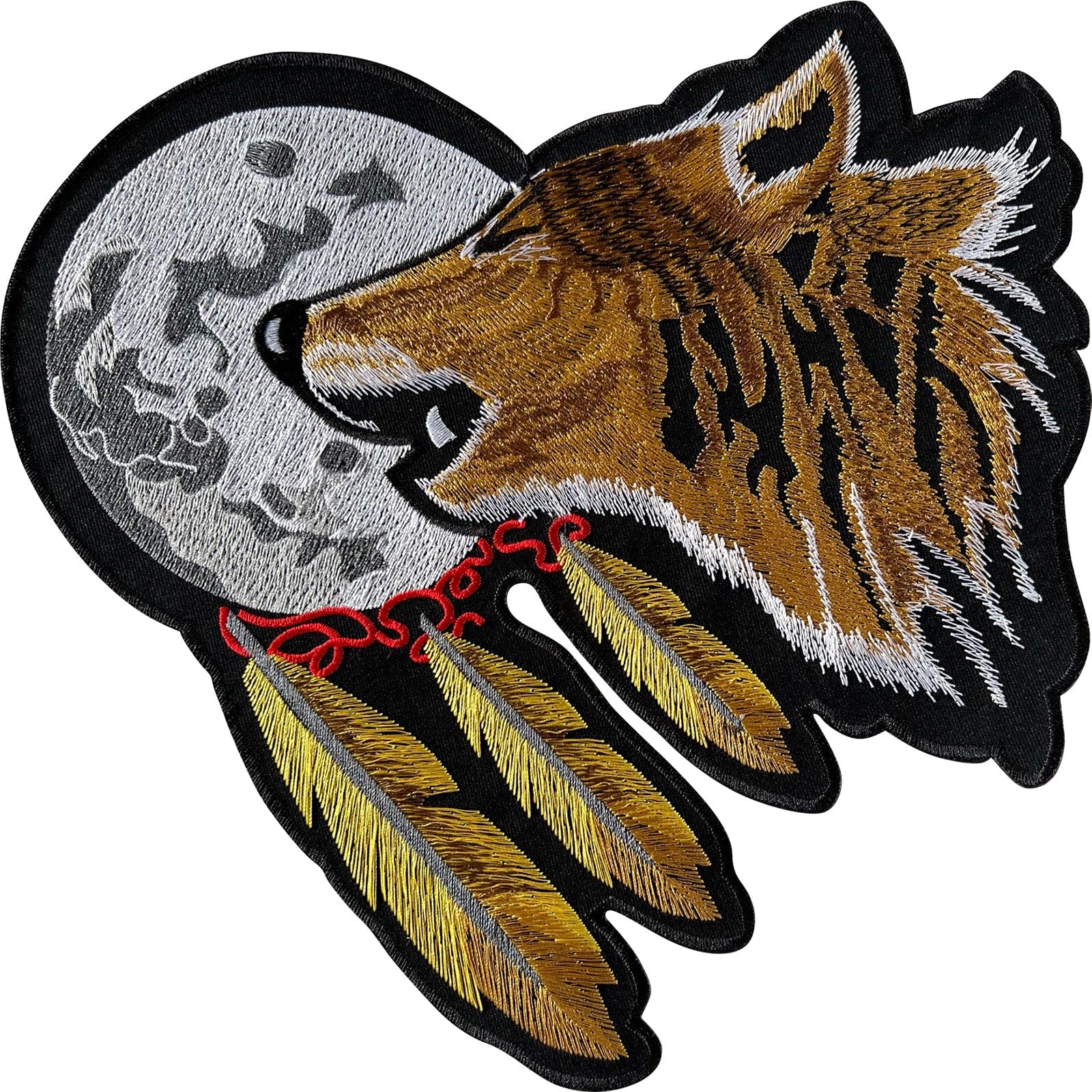 Big Large Indian Feather Moon Wolf Patch Iron Sew On Clothes Embroider