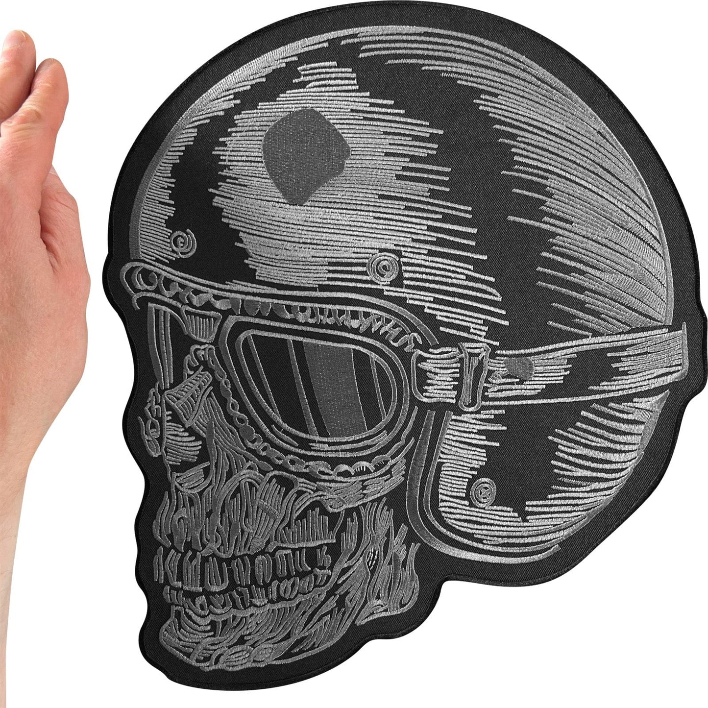 Big Large Iron Sew On Back Patch Badge Skull Motorbike Helmet Motorcycle Goggles