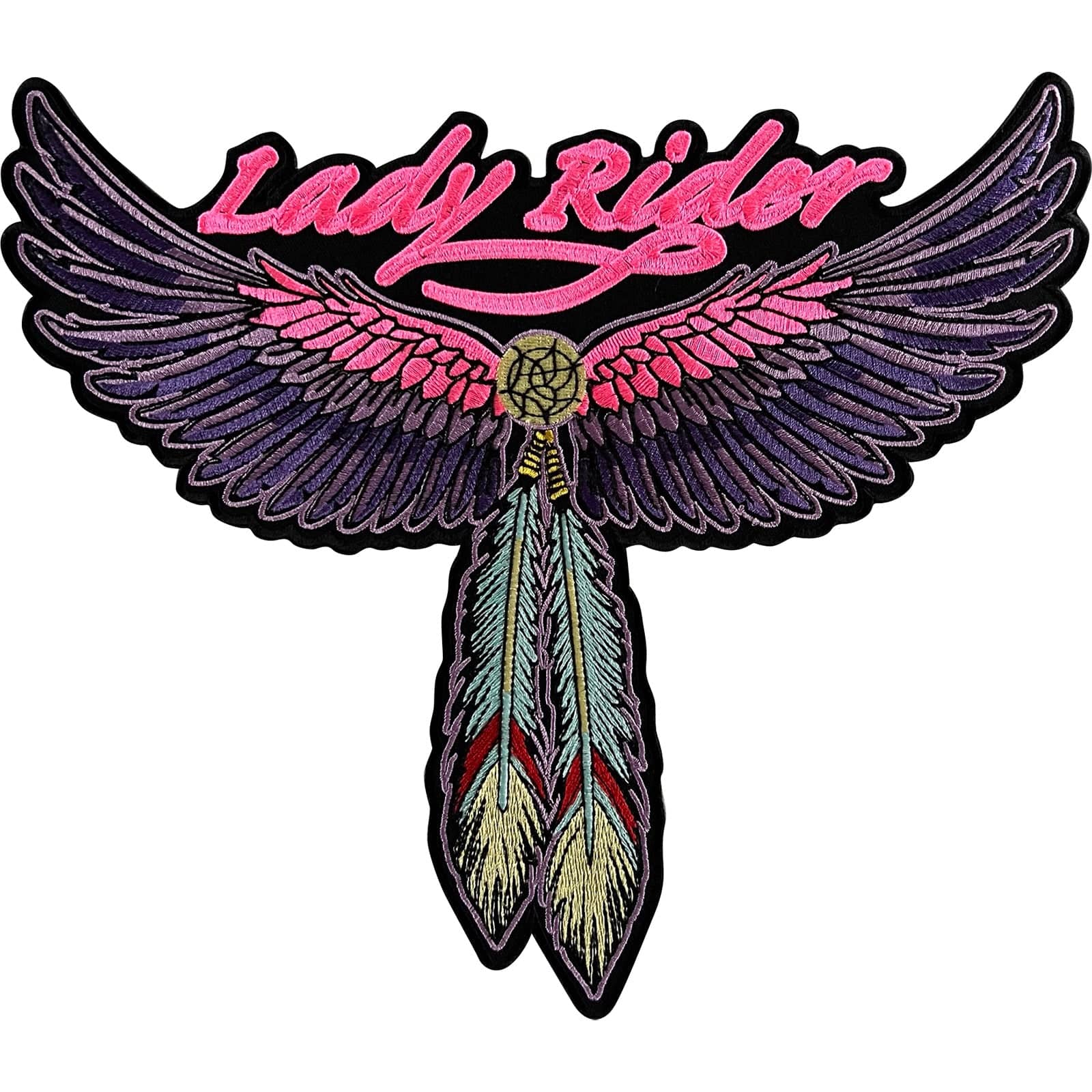 Big Large Lady Rider Iron Sew On Patch American Indian Feather Embroid