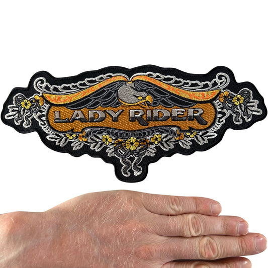 Big Large Lady Rider Iron Sew On Patch Womens Ladies Motorbike Jacket Coat Badge
