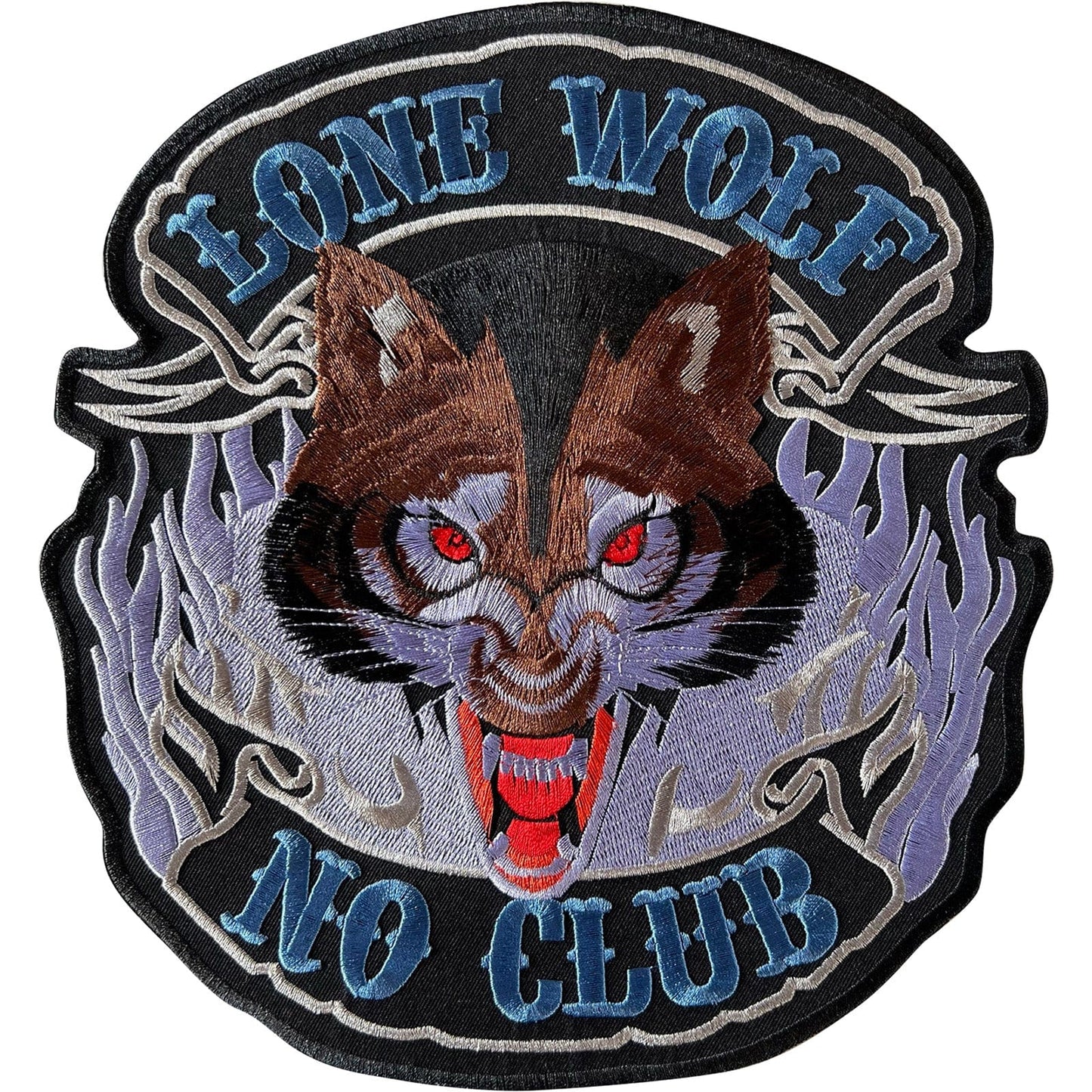 Big Large Lone Wolf No Club Iron Sew On Jacket Patch Motorbike Motorcycle Badge