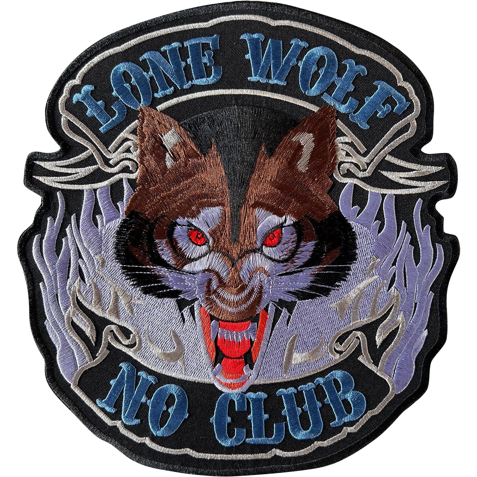 Big Large Lone Wolf No Club Iron Sew On Jacket Patch Motorbike Motorcycle Badge