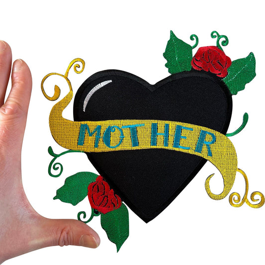 Big Large Mother Tattoo Patch Iron Sew On Embroidered Red Rose Black Heart Biker
