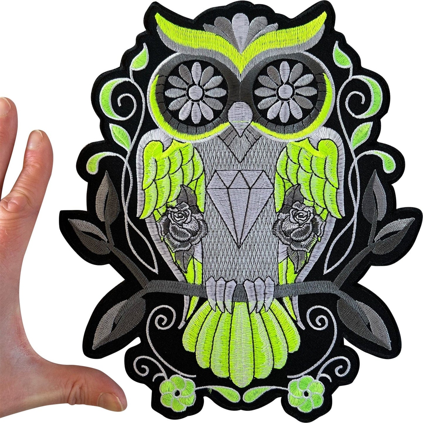 Big Large Owl Iron Sew On Patch Motorbike Leather Denim Jacket Embroidered Badge