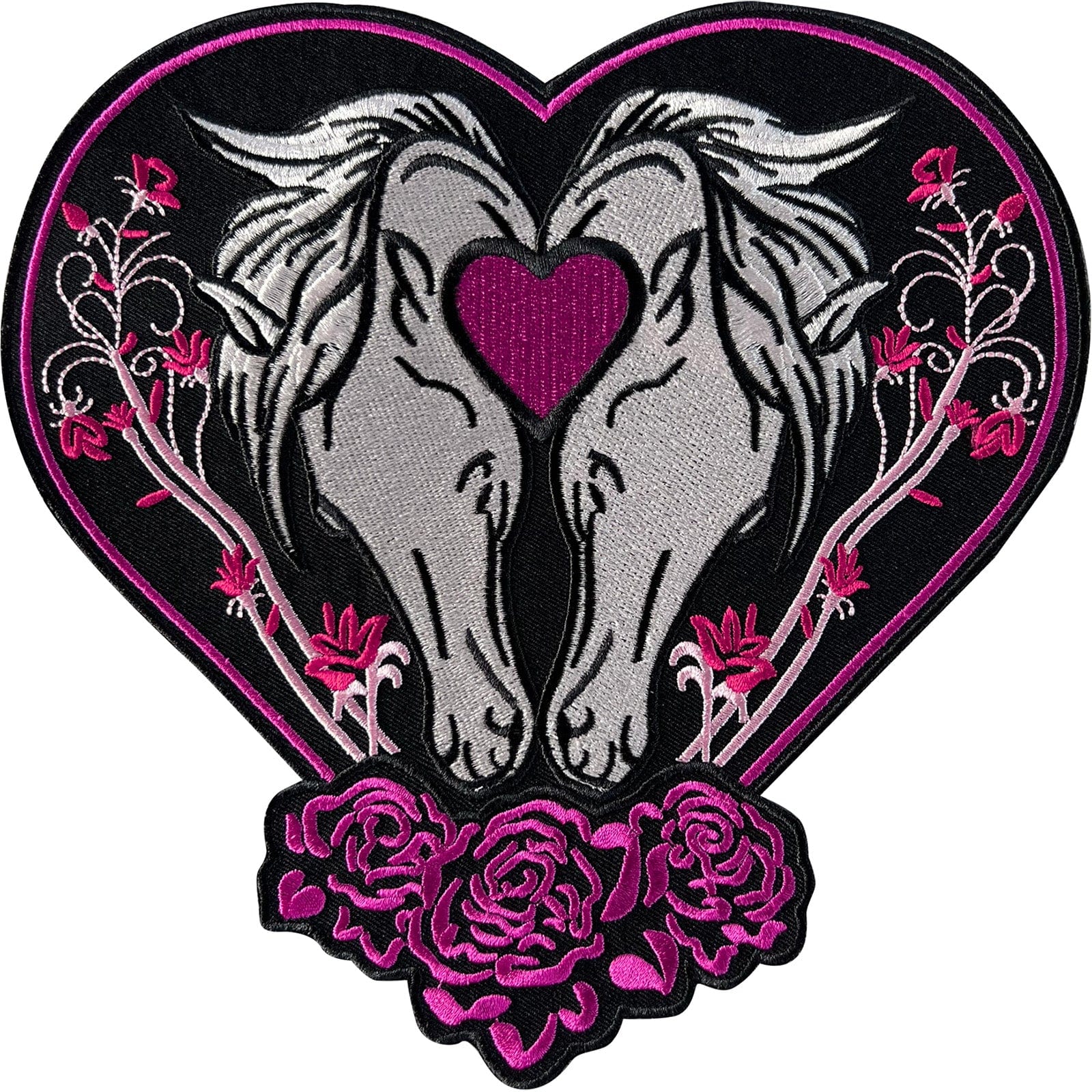 Big Large Pink Purple Rose Black Love Heart Horse Patch Iron Sew On Denim Badge