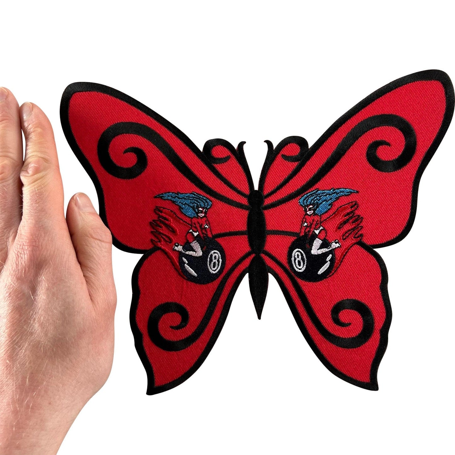 Big Large Red Butterfly Hero 8 Ball Patch Iron Sew On Clothes Embroidered Badge
