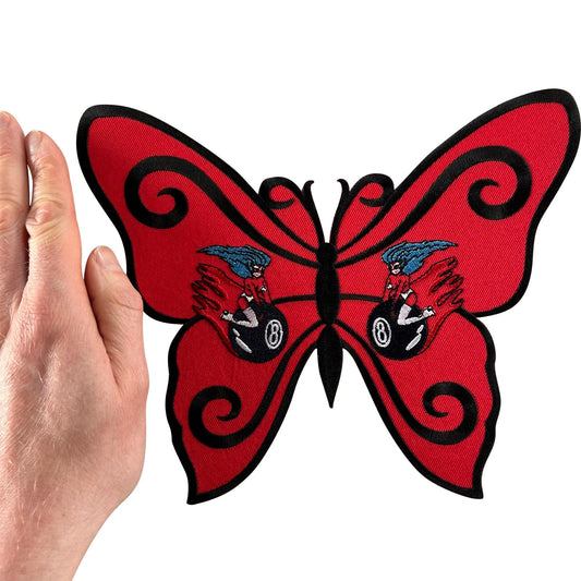 Big Large Red Butterfly Hero 8 Ball Patch Iron Sew On Clothes Embroidered Badge