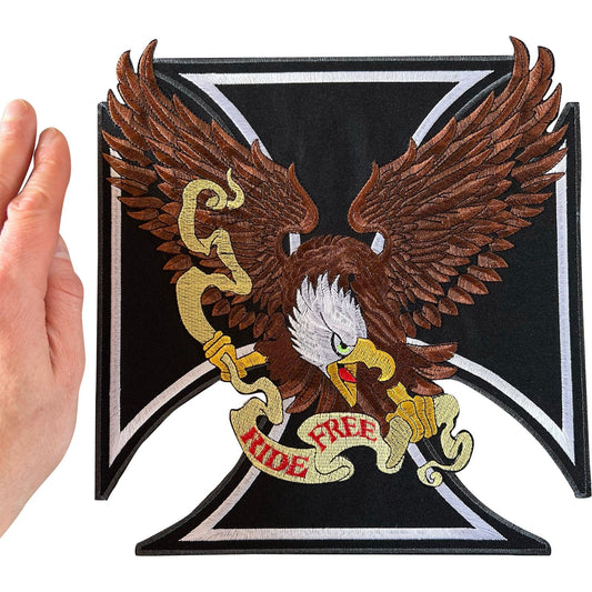 Big Large Ride Free Eagle Cross Patch Iron Sew On Clothing Bag Embroidered Badge