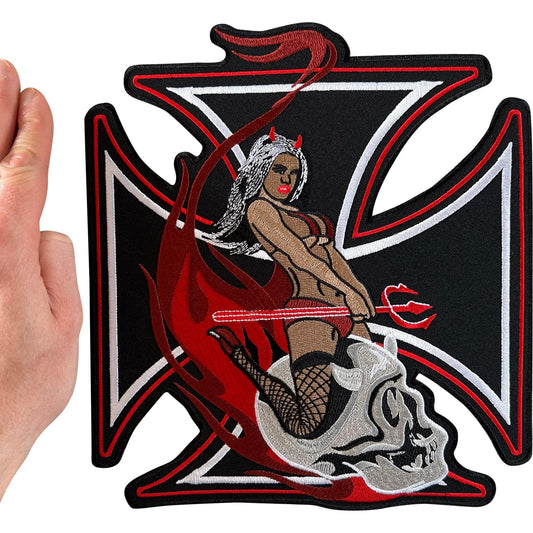 Big Large Sexy Devil Skull Cross Patch Iron Sew On Jacket Coat Embroidered Badge