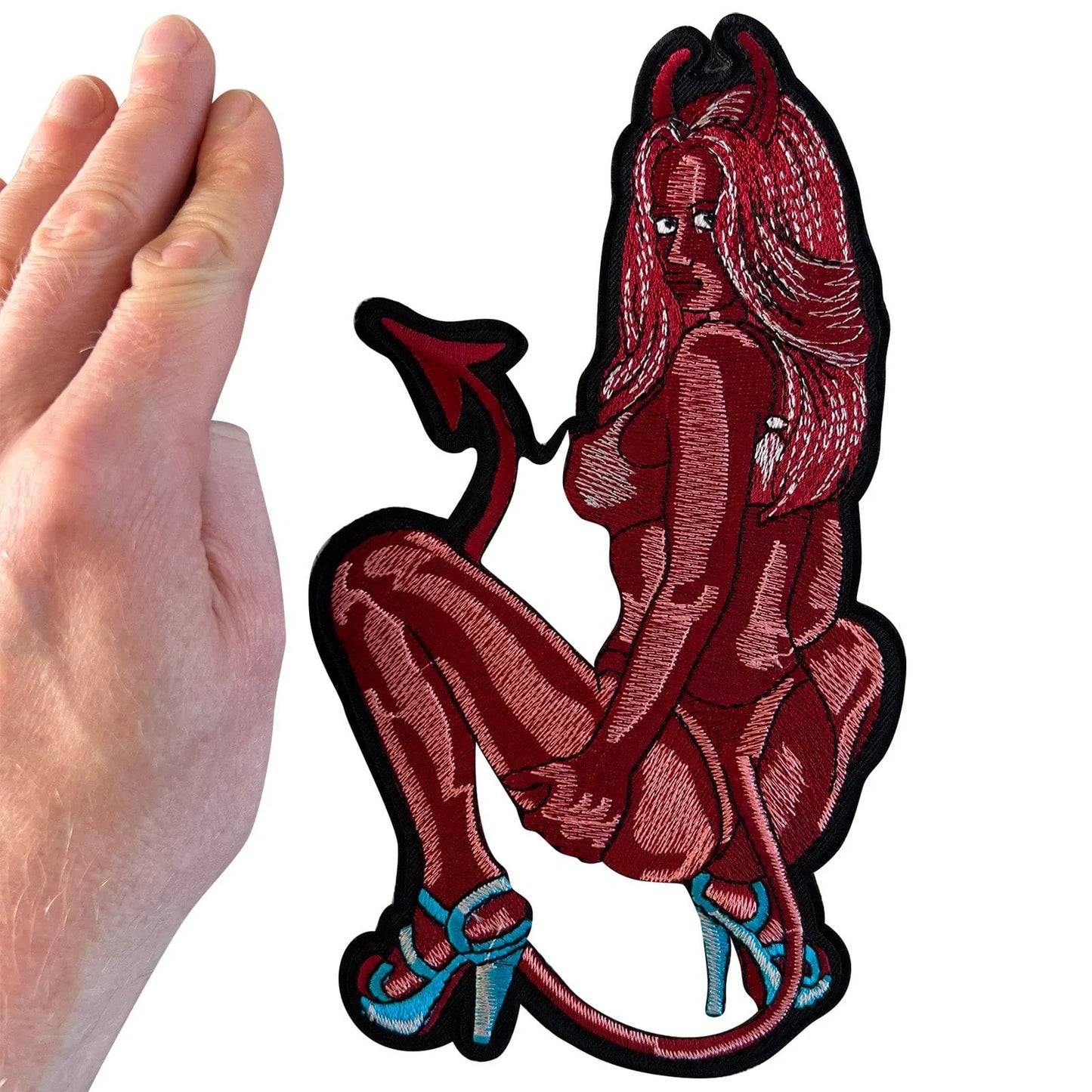 Big Large Sexy Woman Red Devil Patch Iron Sew On Jacket Clothes Embroidery Badge