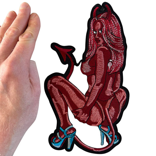 Big Large Sexy Woman Red Devil Patch Iron Sew On Jacket Clothes Embroidery Badge