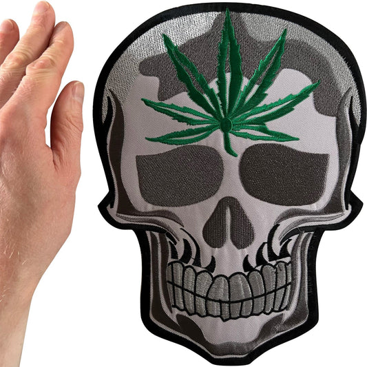 Big Large Skull Cannabis Leaf Patch Iron Sew On Jacket Clothes Embroidered Badge