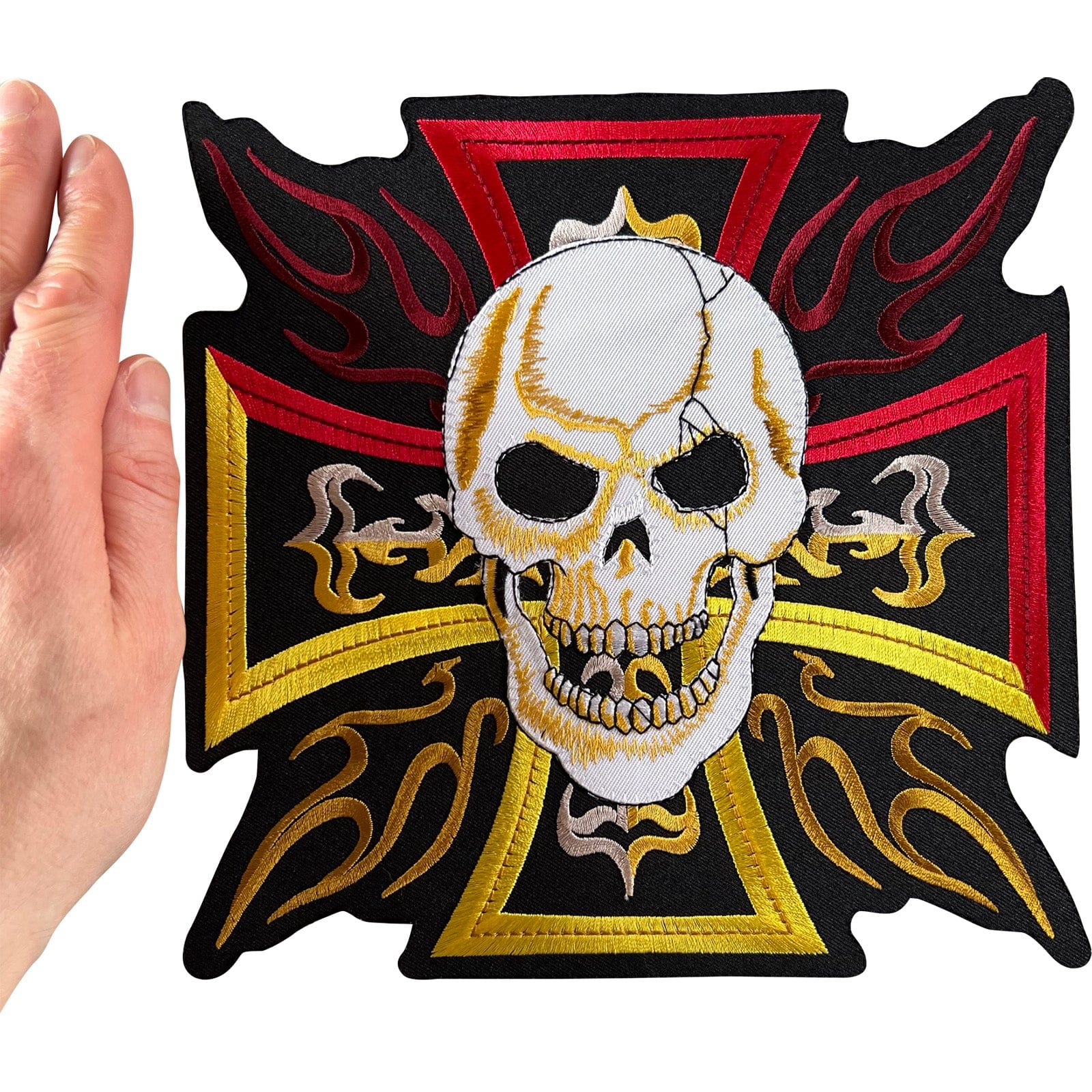 Big Large Skull Cross Patch Iron Sew On Motorbike Jacket Biker Embroidered Badge