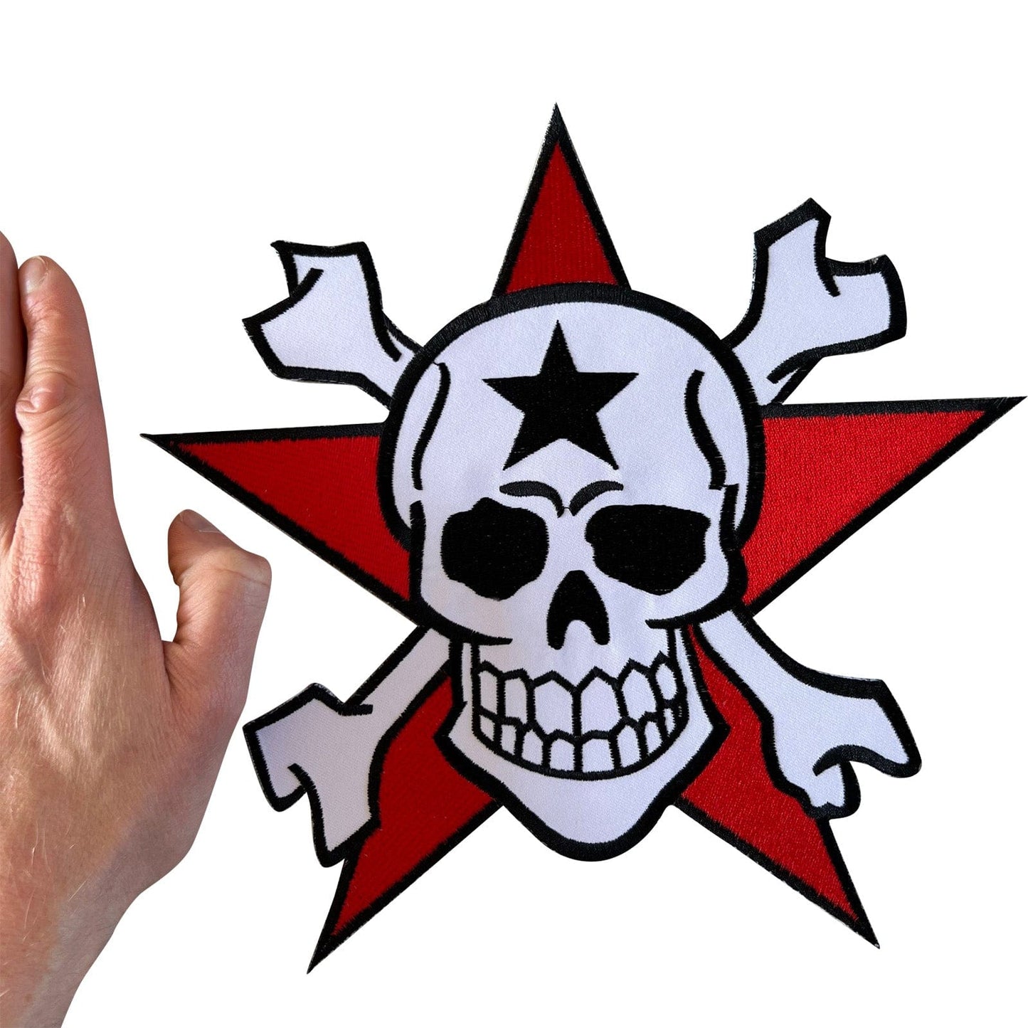 Big Large Skull Crossbones Red Star Patch Iron Sew On Jacket Embroidered Badge