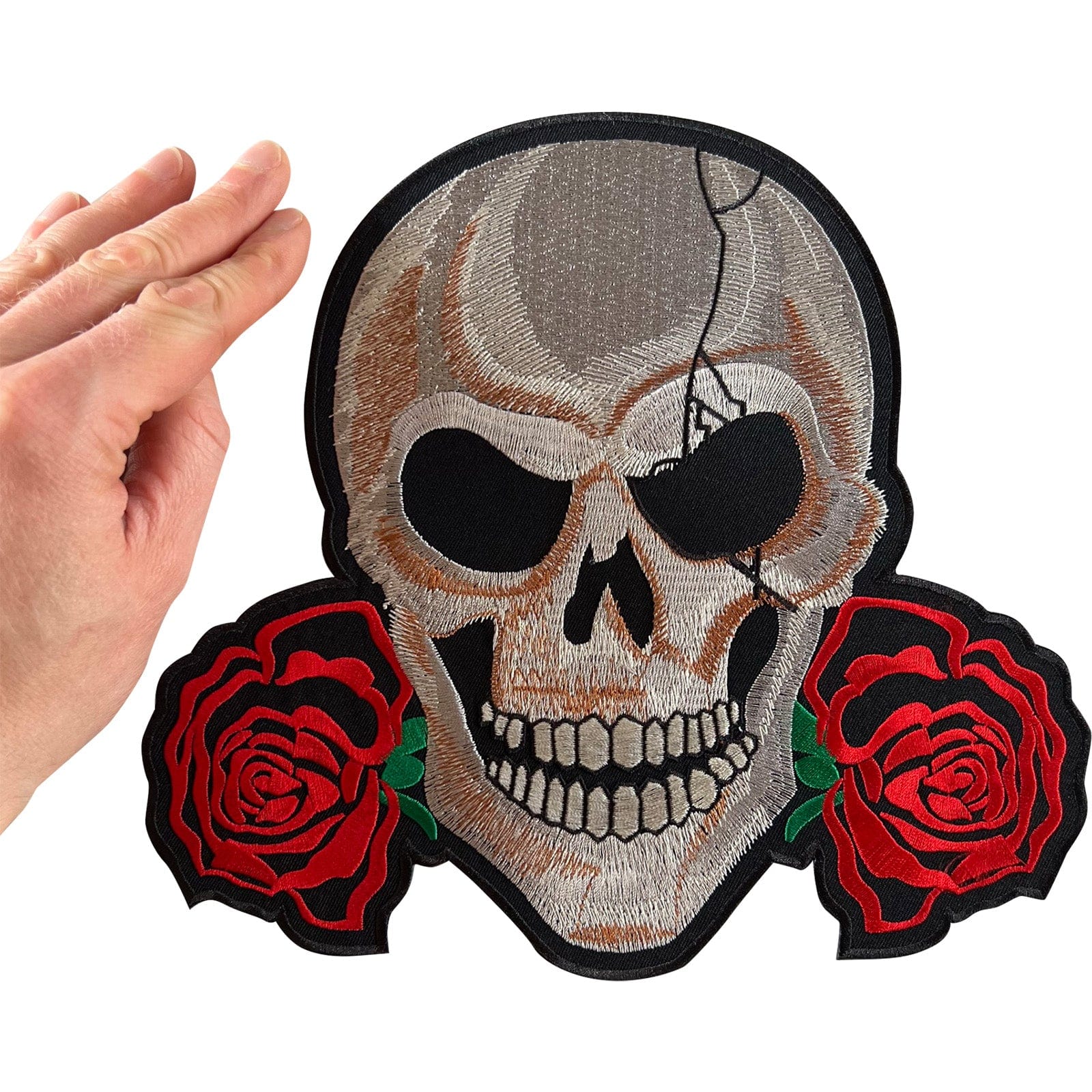 Big Large Skull Red Roses Patch Iron Sew On Clothes Jacket Bag Embroidered Badge
